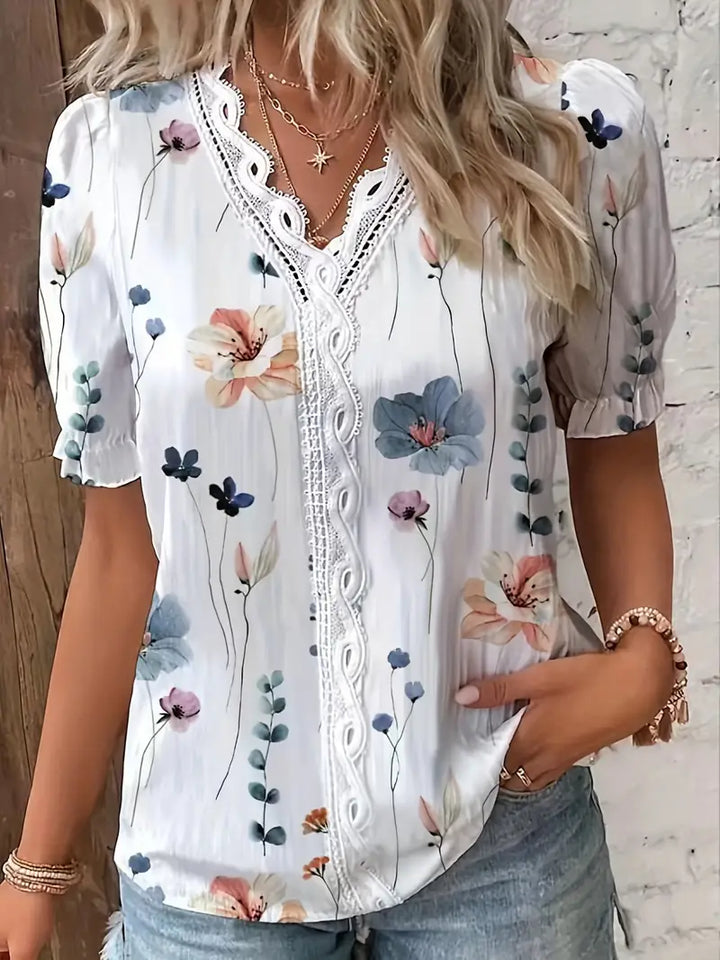 HARPER | FLORAL LACE TRIM BLOUSE