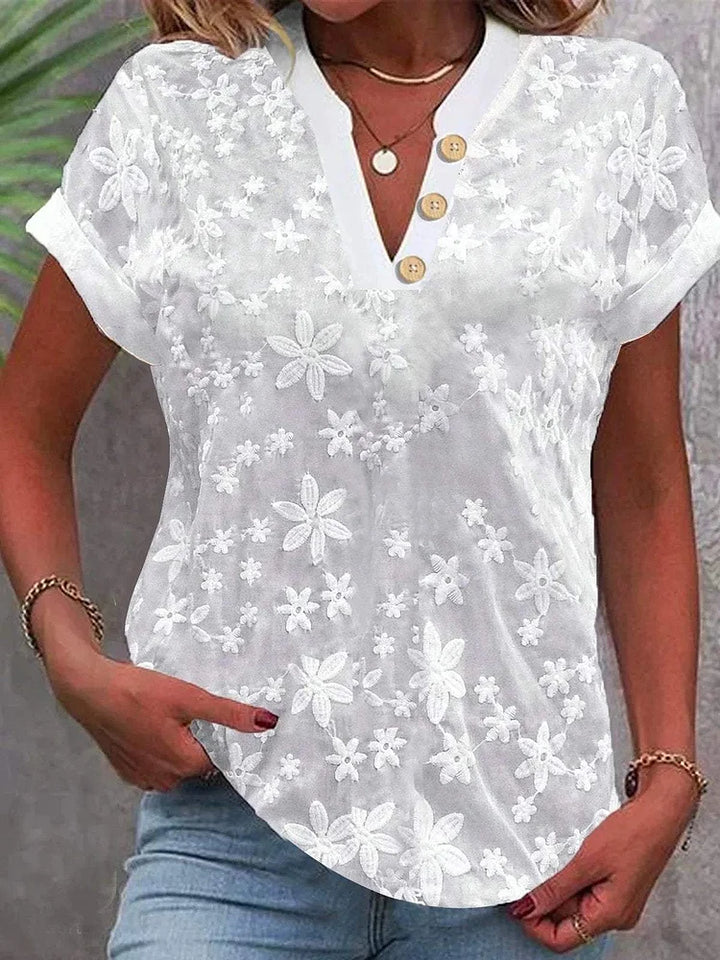 RYLAN | V-NECK EMBROIDERED BLOUSE