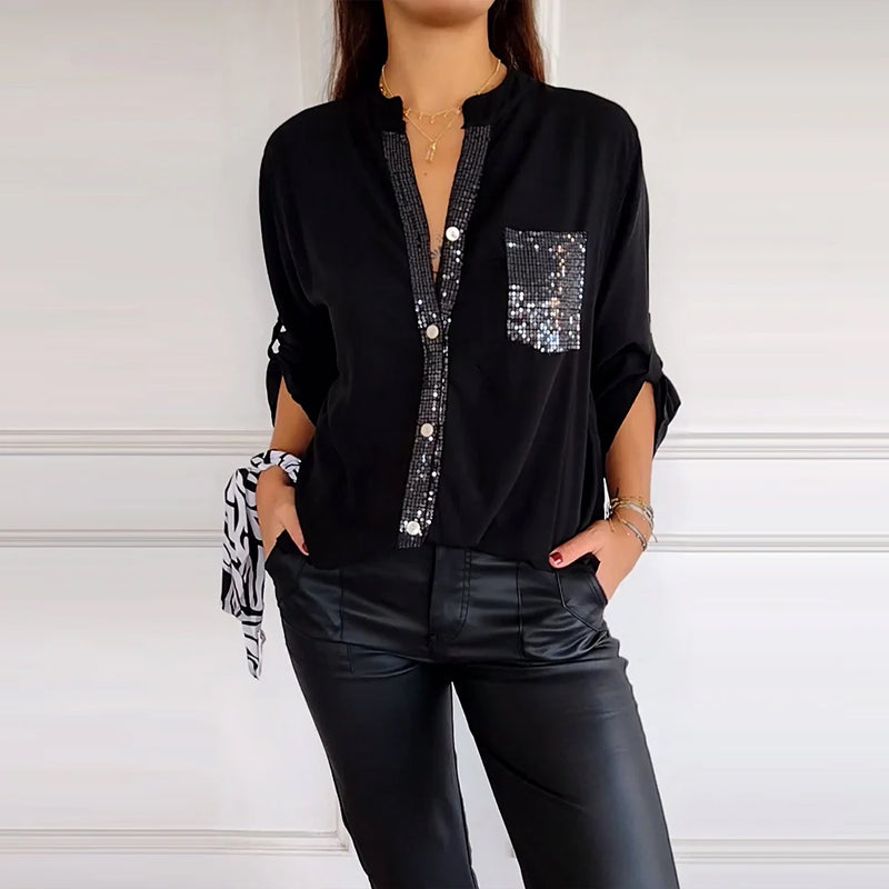 MARA | RELAXED SEQUIN BUTTON TOP