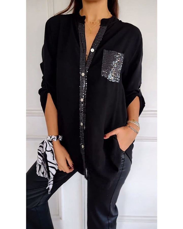 MARA | RELAXED SEQUIN BUTTON TOP