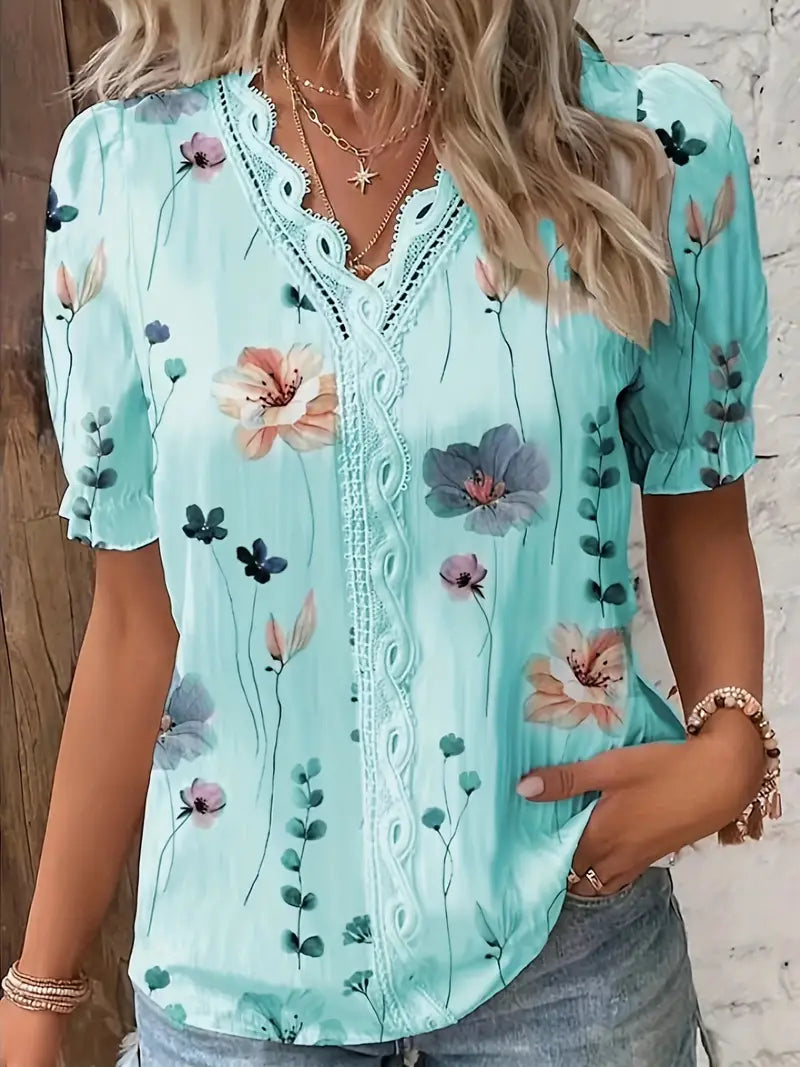 HARPER | FLORAL LACE TRIM BLOUSE