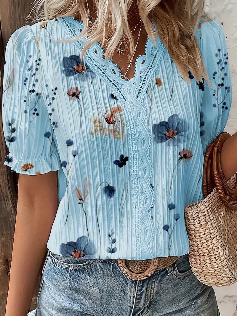 HARPER | FLORAL LACE TRIM BLOUSE