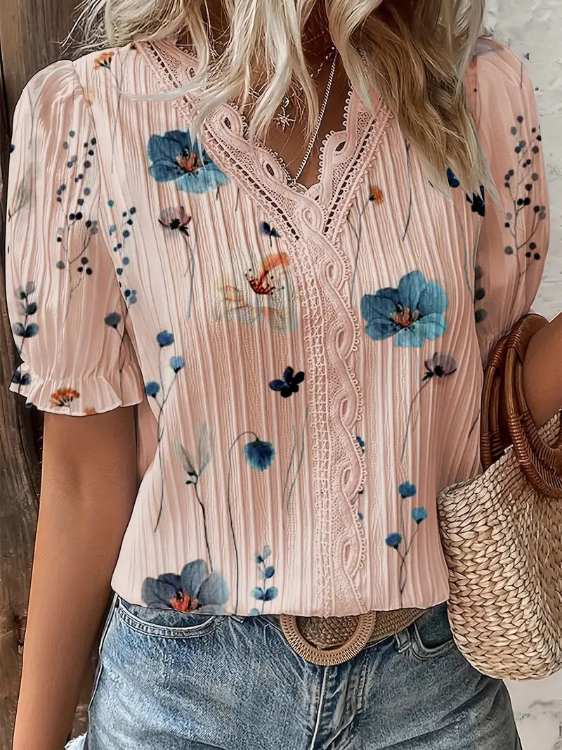 HARPER | FLORAL LACE TRIM BLOUSE