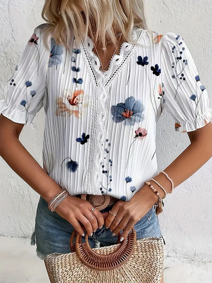 HARPER | FLORAL LACE TRIM BLOUSE