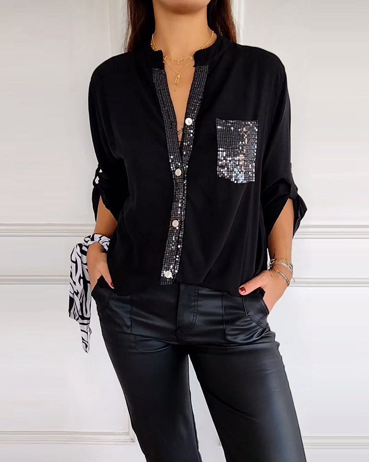 MARA | RELAXED SEQUIN BUTTON TOP