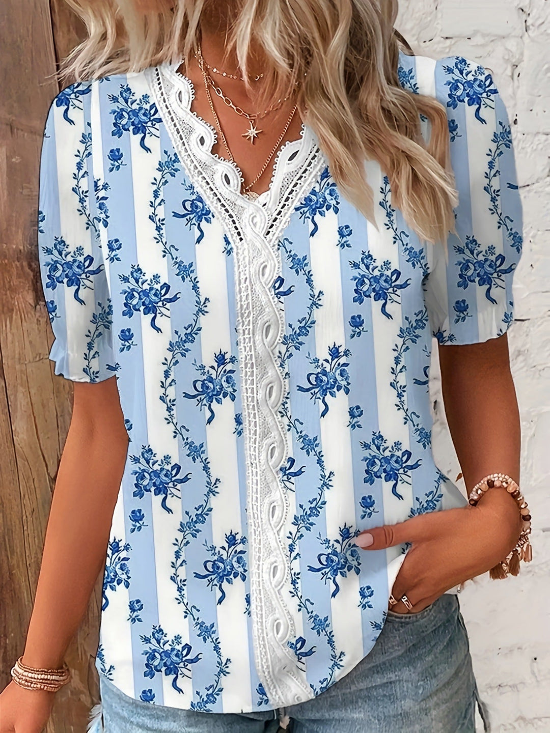 HARPER | FLORAL LACE TRIM BLOUSE