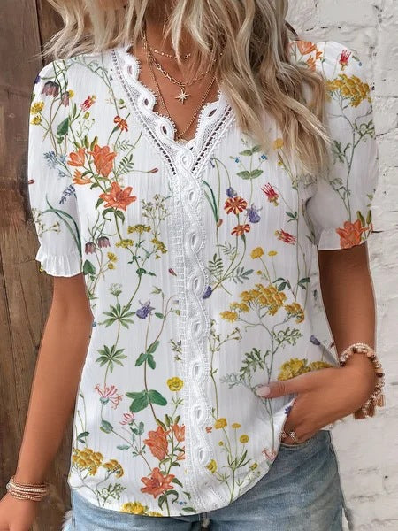 HARPER | FLORAL LACE TRIM BLOUSE