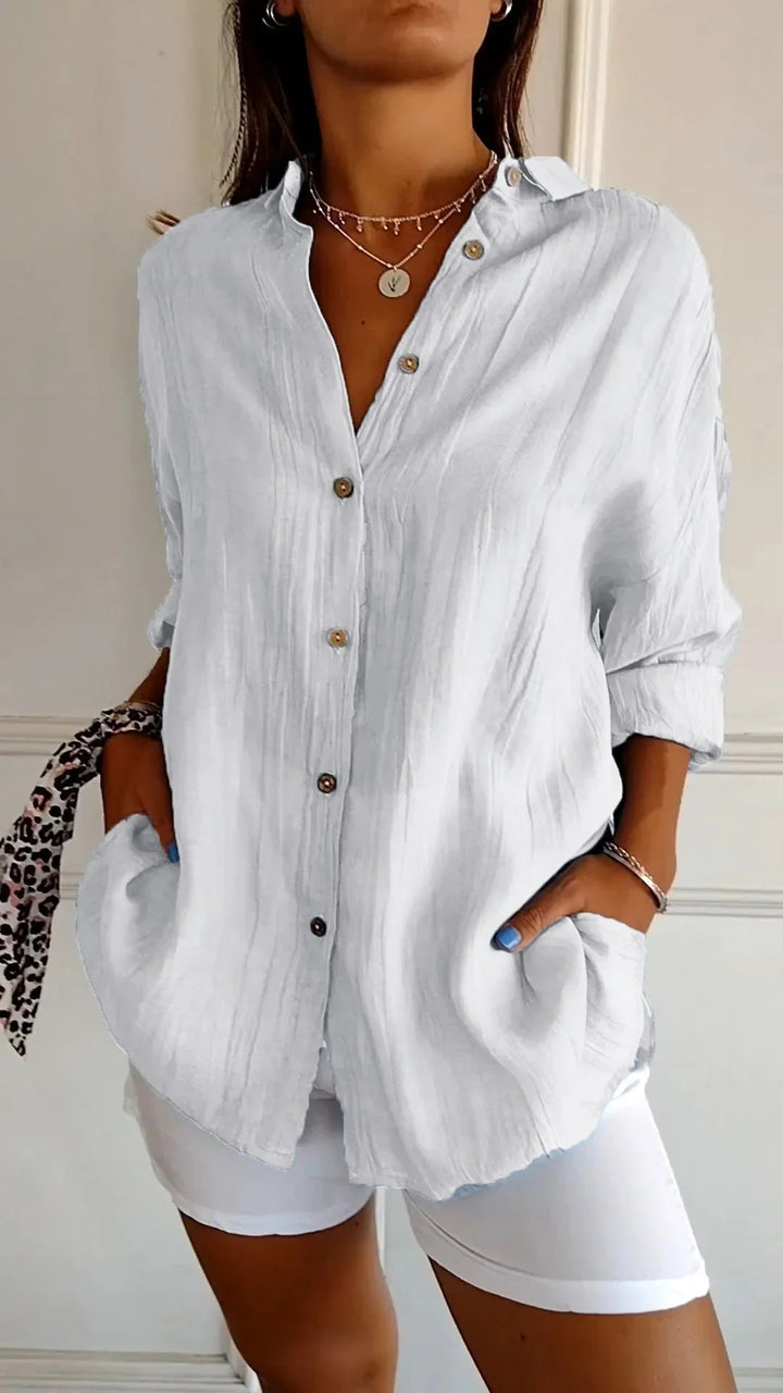 RAINA | LINEN-BLEND BUTTON BLOUSE